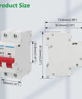 DC Miniature Circuit Breaker DZ47 63Z 500V 2 Poles 50A dimensions and front side view for Battery And Solar PV DC Systems DIN Rail Mount Disconnect Switch Fast Trip Protection For Industrial And Data Center Power Distribution