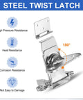 Heavy Duty Spring Loaded Butterfly Twist Latch With Keeper, Built Tough Steel Chrome Silver Finish, 3.54 X 2.6 Inch, side view showing mechanism and resistance features.