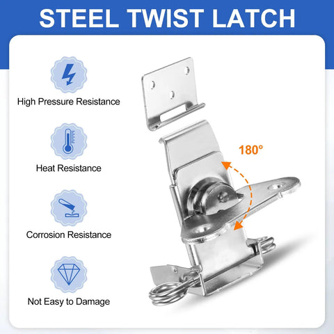 Heavy Duty Spring Loaded Butterfly Twist Latch With Keeper, Built Tough Steel Chrome Silver Finish, 3.54 X 2.6 Inch, side view showing mechanism and resistance features.