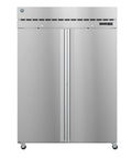 Built Tough Two Section Commercial Reach In Freezer With Full Stainless Steel Doors And Lock 50 Cubic Foot upright freezer front view.