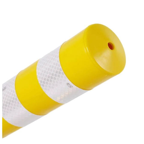 Real Deal Removable Safety Bollard 34.5 Inch Reflective Yellow Traffic Post close-up showing reflective band and yellow top.