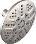5-function rainfall shower head in satin nickel, part of the Drill-Free Adjustable Height Shower Bar Kit With Panda Handheld Sprayer