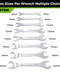 Slim Open End Wrench Set Metric 8 Piece With Sizes 6 7 8 9 10 11 12 13 14 15 16 17 18 19 22 24 Mm, chrome plated