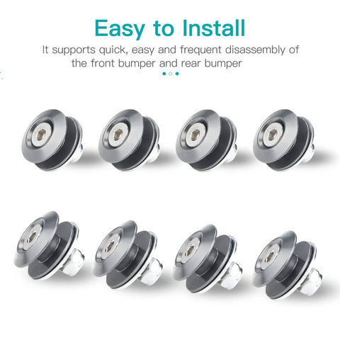Universal Car Bumper Quick Release Kit with titanium four release tabs and twelve O ring fasteners arranged for easy installation.