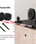 Side view of barn door with Two Pack Sliding Barn Door Rollers Only No Track T Shape Hangers, anti-jump disk and screws visible.