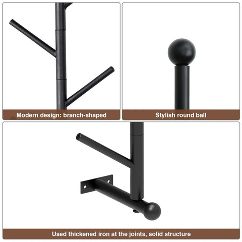 Close-up of 2 Pack Dope Wall Mounted Coat Rack with Rotating Hook Branches, metal vertical design, showing details and mounting.