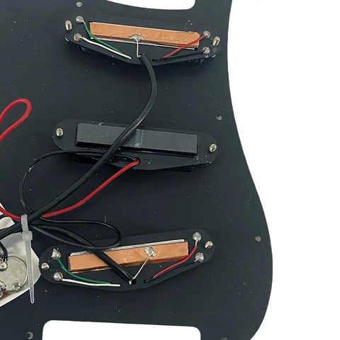 Close-up of SSS Electric Guitar Loaded Pickguard Prewired Replacement 11 Hole Dark Black PVC 3 Ply Scratch Resistant Wear Panel