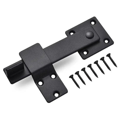 16 Piece Iron Gate Latch And Heavy Duty Fence Lock With Gravity Bolt Design Delivers Top Shelf Yard Security With Lock It Up Tight Handles And No Sweat Installation. Black iron latch with screws.
