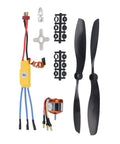 A2212 1400KV Brushless RC Drone Motor With 30A ESC for 2 to 3S LiPo power shown with props and connectors