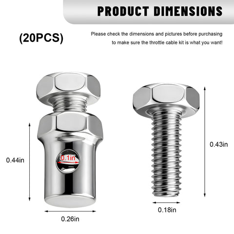 20 Pack Throttle And Brake Cable Ends One Eighth Inch Crimp Clamp Clutch Lock End Caps Repair Kit dimensions