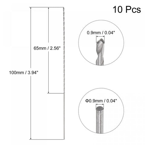 Handy 0.9mm Mini Micro Twist Drill Bits Set, 10 Pcs, Extra Long 100mm HSS Straight Shank dimensions diagram