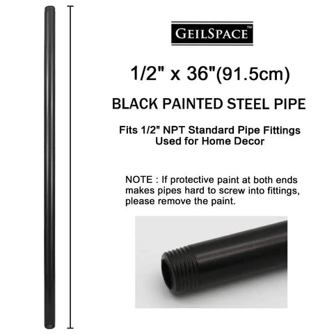 Six Pack 1/2 Inch Black Steel Pipes 36-Inch Long Pre-Cut Set For Industrial Shelving And DIY Decor Fits Standard 1/2 Inch NPT Fittings And Black Threaded Pipes Vintage Industrial Style