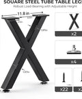 Beefy Heavy Duty Black X Shape Coffee Table Legs 16H X 11.7W, metal base with adjustable feet, screws shown, load 1000 lbs, set of 2