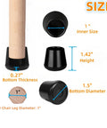 Heavy Duty Rubber Chair Leg Tips With One Inch Interior Non Slip Floor Protectors showing size details and dimensions for fitting.