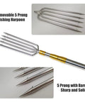 Close-up of removable 5 prong fishing harpoon with Telescopic Fish Gaff With 5 Tooth Harpoon Replaceable Stainless Steel Fork handle