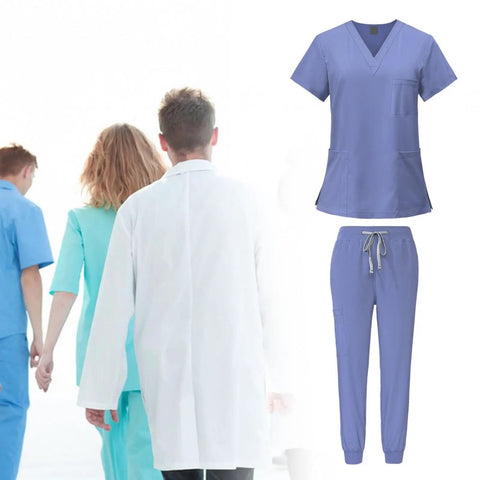 Light Blue Nurse Scrub Set With Top And Jogging Pants For Spa And Beauty Workwear That Holds Up All Day Machine Washable Easy Care