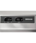 Close-up of control panel on Under-Cabinet 30-Inch Range Hood With Two-Speed Exhaust Fan And Light In Stainless Steel For Kitchen Ventilation.