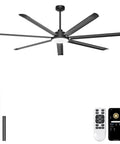 Beefy 84 Inch Industrial Ceiling Fan With Lights, 11000 CFM High Air Flow For Warehouse, Shop, Gym, Remote And App Control, black