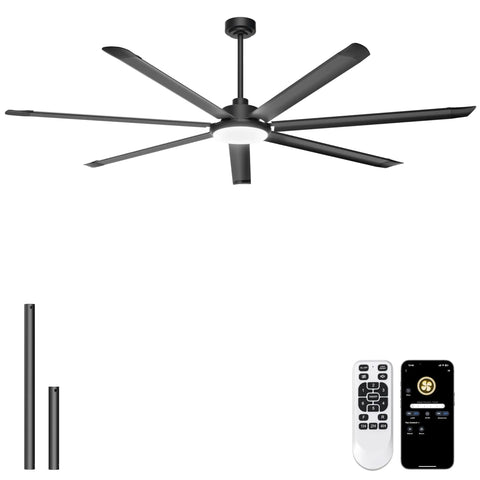 Beefy 84 Inch Industrial Ceiling Fan With Lights, 11000 CFM High Air Flow For Warehouse, Shop, Gym, Remote And App Control, black