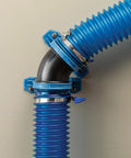Dust Right Ready-Mount 2.5 Inch Vacuum Hose Fitting Brackets with interlocking teeth connecting blue hoses.
