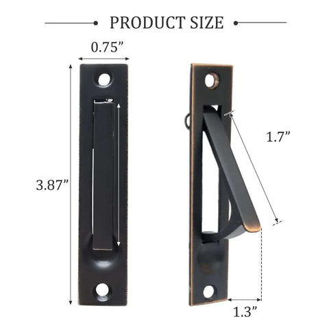 Oil Rubbed Bronze pocket door pull and edge pull set dimensions, 6 inch recessed finger flush handles for closet, sliding, barn doors.