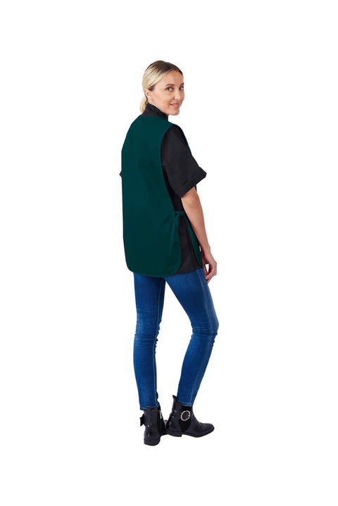 Rugged Cobbler Apron With Two Deep Pockets Cut From Smooth Poly Cotton Twill featuring adjustable side ties, worn by a model from the back.