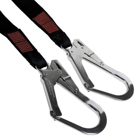 Heavy Duty Six Foot Shock Absorbing Lanyard Featuring Single Snap Hook Plus Dual Rebar Scaffolding Connectors Rock Solid Fall Protection Gear Osha Approved Top Tier Jobsite Ready