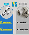 Comparison image contrasting adjustable wrench with flexible head, high strength side, and standard wrench, noting breakage issues.