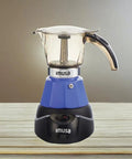 Purple Electric Espresso Maker For Two Or Three Cups Compact Home Brewer With Easy Brew Controls Auto Shutoff Durable Cast Aluminum Base Perfect For Quick Espresso At Home on a wooden table