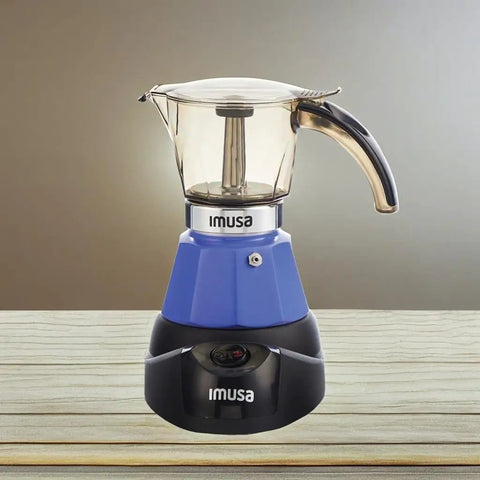 Purple Electric Espresso Maker For Two Or Three Cups Compact Home Brewer With Easy Brew Controls Auto Shutoff Durable Cast Aluminum Base Perfect For Quick Espresso At Home on a wooden table