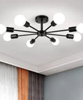 6 Light Sputnik Style Semi Flush Mount Ceiling Fixture in Black Finish for Living Room Bedroom Kitchen and Office Modern Industrial Chandelier with Dope Vibe and UL Listed Safety