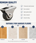 Mini Fixed Caster Wheels Set For Small Furniture And Appliances showing premium quality features and suitable floors like hardwood