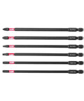 Long 6 Inch Torx Bit Set, 6 Piece With Magnetizer And Demagnetizer, shown in horizontal alignment.