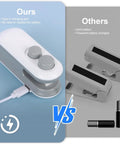 Split image comparing Mini Bag Sealer And Cutter with built-in battery and Type-C port on left to battery-operated alternatives on right