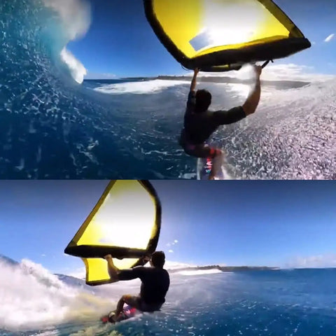 Person using a Handheld Inflatable Wing Foil Kite For Wind Wing Foiling With Storage Bag, Durable Dual Airbag Surf Wing.