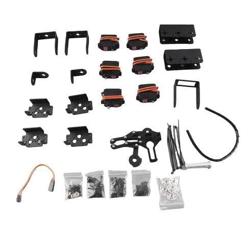Sturdy 6DOF Robot Mechanical Arm Claw Kit With Metal Gears And Thick 2mm Aluminum Brackets For College Teaching, DIY Building And Flexible Servo Motor Industrial Manipulator Projects That Are Totally Sick components displayed on a white background.