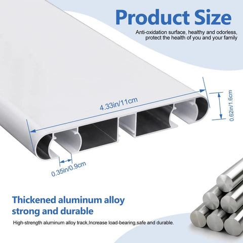 Double Row Ceiling Curtain Track System Silent Heavy Duty Aluminum Rails For Sliding Curtains And Room Divider In White 12 Foot Length Built To Last For Bedroom Living Room Office Or Hotel, 4.33in profile