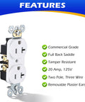 4x4 Inch 2 Gang Metal Electrical Box Switch And Outlet Combo Kit With 20 Amp Tamper Resistant Duplex Receptacle And 20 Amp Toggle Switch Combination Cover Grounding Wire And Pigtail Grounding featuring tamper resistant and commercial grade features