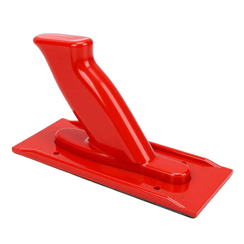 Built Tough Abs Table Saw Push Block With Angled Handle And Rock Solid Textured Grip, bright red safety guide for wood cutting.