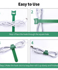 Step-by-step guide for using green cable tie from 60 Pack Reusable Cable Ties Set With 8 Inch 20 Pieces 6 Inch 20 Pieces And 4 Inch