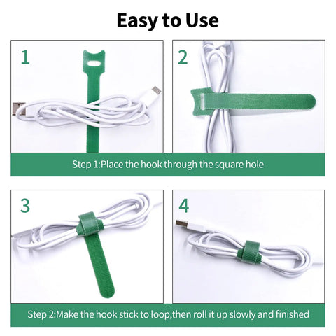 Step-by-step guide for using green cable tie from 60 Pack Reusable Cable Ties Set With 8 Inch 20 Pieces 6 Inch 20 Pieces And 4 Inch