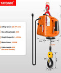 3 In 1 Electric Hoist Winch With Wireless And Wired Remote 1500W 120V Crane 25ft Lift Overload Protection dimensions display