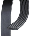 Micro V Serpentine Drive Belt K060908 showing EPDM rubber exterior, compatible low noise operation and tension loss resistant.