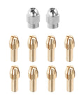 Brass Collet Set For Rotary Tool With 10 Drill Chuck Bits shown with two metal collet nuts included