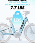 Beefy 1200W Peak Electric Bike carbon fiber frame weighs 7.7 lbs, showcasing ultra-lightweight design for adults.