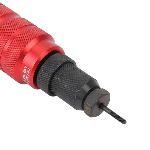 Rivet Nut Drill Adapter Kit With Six Heads And 150 Nuts, Converts Your 18V To 24V Drill Into A Badass Nutsert Installer, Includes M3 To M10 Nuts And Wrench, Great For Aluminum And Steel Projects. Close-up of M3-M10 rivet nut adapter head