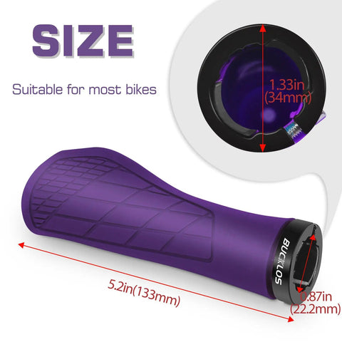 Single Lock-On Mountain Bike Grips in purple, ergonomic anti-slip rubber design, 133 mm long, suitable for 22.2 mm handlebars.