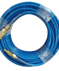 Top Grade Polyurethane Air Hose One Quarter Inch By One Hundred Feet, blue, 100ft long, brass fittings for air compression tasks.