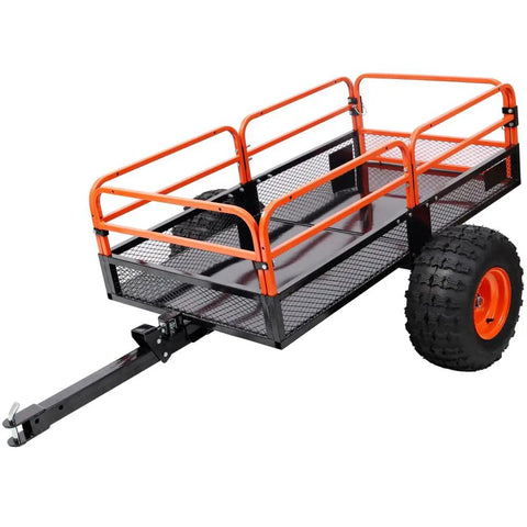 Heavy Duty Dump Cart 1500 Lb Capacity Tow Behind Trailer For ATV UTV Tractor Lawn Mower Garden And Farm Hauling Utility Cart With Steel Bed