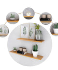 Hella Sturdy Hidden Shelf Brackets Weight Bearing Floating Support Heavy Duty Triangle Wall Mounts For Living Room Decor And Rust Resistant Display 2 Pack White with decorative plants and books.
